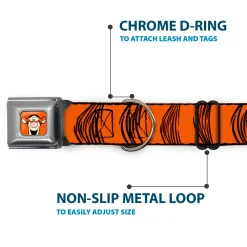 Tigger Face CLOSE-UP Full Color Orange Seatbelt Buckle Collar - Tigger Stripes Orange/Black