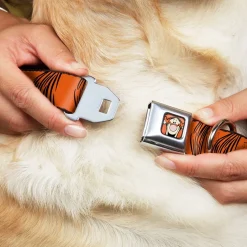 Tigger Face CLOSE-UP Full Color Orange Seatbelt Buckle Collar - Tigger Stripes Orange/Black