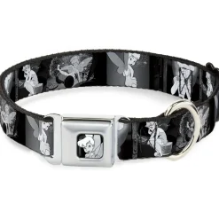 Tinker Bell CLOSE-UP Full Color Black White Seatbelt Buckle Collar - Tinker Bell Scenes Black/White