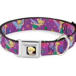 Tinker Bell CLOSE-UP Full Color Seatbelt Buckle Collar - Tinker Bell Poses/Flowers/Stars/Skull Purple