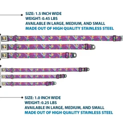 Tinker Bell CLOSE-UP Full Color Seatbelt Buckle Collar - Tinker Bell Poses/Flowers/Stars/Skull Purple