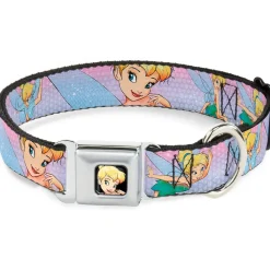 Tinker Bell CLOSE-UP Full Color Seatbelt Buckle Collar - Tinker Bell Poses Purple/Pink Fade