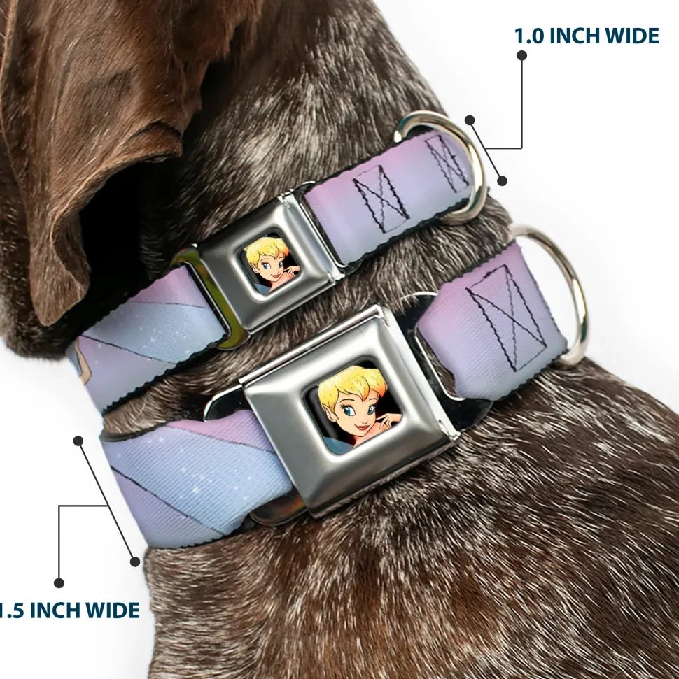 Tinker Bell CLOSE-UP Full Color Seatbelt Buckle Collar - Tinker Bell Poses Purple/Pink Fade