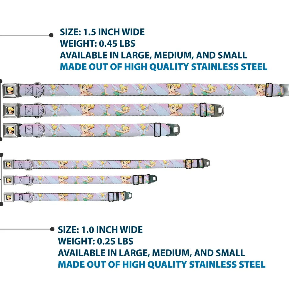 Tinker Bell CLOSE-UP Full Color Seatbelt Buckle Collar - Tinker Bell Poses Purple/Pink Fade