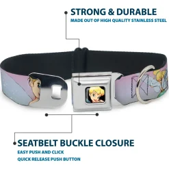 Tinker Bell CLOSE-UP Full Color Seatbelt Buckle Collar - Tinker Bell Poses Purple/Pink Fade