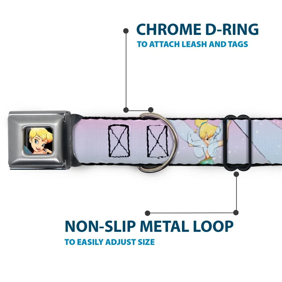 Tinker Bell CLOSE-UP Full Color Seatbelt Buckle Collar - Tinker Bell Poses Purple/Pink Fade