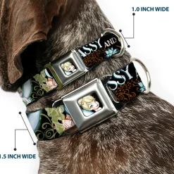 Tinker Bell Sketch Full Color Black Seatbelt Buckle Collar - Tinker Bell Floral Collage CLASSY AND SASSY