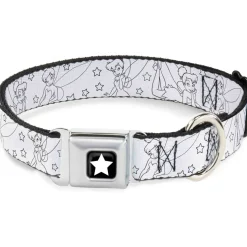 Tinker Bell Star Full Color Black/White Seatbelt Buckle Collar - Tinker Bell Poses/Stars Outline White/Black