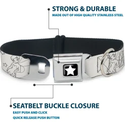 Tinker Bell Star Full Color Black/White Seatbelt Buckle Collar - Tinker Bell Poses/Stars Outline White/Black