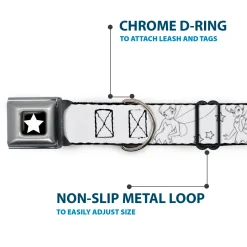 Tinker Bell Star Full Color Black/White Seatbelt Buckle Collar - Tinker Bell Poses/Stars Outline White/Black