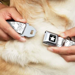 Tinker Bell Star Full Color Black/White Seatbelt Buckle Collar - Tinker Bell Poses/Stars Outline White/Black