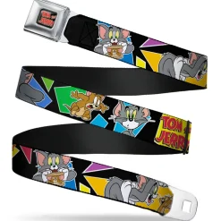 Tom and Jerry Logo Full Color Black Red Seatbelt Belt - TOM & JERRY Poses Black/Multi Color Webbing