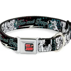 Tom and Jerry Logo Full Color Black Red Seatbelt Buckle Collar - TOM & JERRY Face & Pose Sketch Black/White/Red/Blue