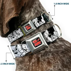 Tom and Jerry Logo Full Color Black Red Seatbelt Buckle Collar - TOM & JERRY Face & Pose Sketch Black/White/Red/Blue