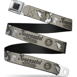 Tom and Jerry Logo Full Color Black Red Seatbelt Belt - Tom & Jerry NOSENATOL THE MENTAL LAXATIVE Grays/White/Black Webbing