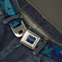 TOP GUN MAVERICK Title Logo Full Color Blues Seatbelt Belt - TOP GUN MAVERICK Title Logo Aircraft Silhouettes Collage Blues Webbing