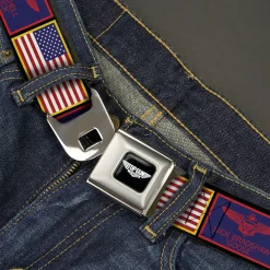 TOP GUN Title Logo Full Color Black/White Seatbelt Belt - Top Gun Maverick Goose and American Flag Patch Blocks Black Webbing