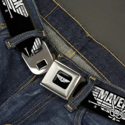 TOP GUN Title Logo Full Color Black/White Seatbelt Belt - TOP GUN MAVERICK Fighter Jet Logo Weathered Black/White Webbing