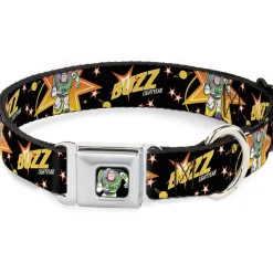 Toy Story Buzz Lightyear Running Pose Full Color Black Seatbelt Buckle Collar - Toy Story BUZZ LIGHTYEAR Running Pose/Stars Black/Orange/Yellow