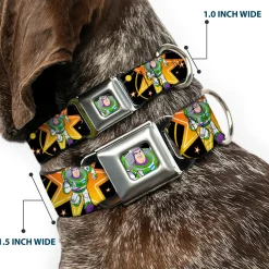 Toy Story Buzz Lightyear Running Pose Full Color Black Seatbelt Buckle Collar - Toy Story BUZZ LIGHTYEAR Running Pose/Stars Black/Orange/Yellow