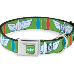 Toy Story Buzz Lightyear Space Ranger Wings Icon Full Color Green/Blue/White Seatbelt Buckle Collar - Toy Story Buzz Lightyear Bounding Space Ranger Logo/Buttons Green/White/Blue/Red
