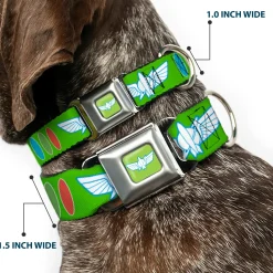 Toy Story Buzz Lightyear Space Ranger Wings Icon Full Color Green/Blue/White Seatbelt Buckle Collar - Toy Story Buzz Lightyear Bounding Space Ranger Logo/Buttons Green/White/Blue/Red