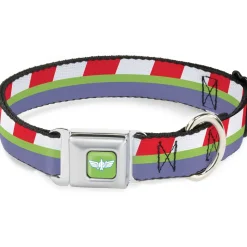 Toy Story Buzz Lightyear Space Ranger Wings Icon Full Color Green/Blue/White Seatbelt Buckle Collar - Toy Story Buzz Lightyear Space Ranger Logo/Striping Red/White/Green/Purple
