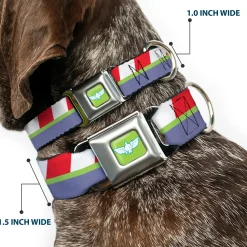 Toy Story Buzz Lightyear Space Ranger Wings Icon Full Color Green/Blue/White Seatbelt Buckle Collar - Toy Story Buzz Lightyear Space Ranger Logo/Striping Red/White/Green/Purple