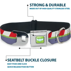 Toy Story Buzz Lightyear Space Ranger Wings Icon Full Color Green/Blue/White Seatbelt Buckle Collar - Toy Story Buzz Lightyear Space Ranger Logo/Striping Red/White/Green/Purple