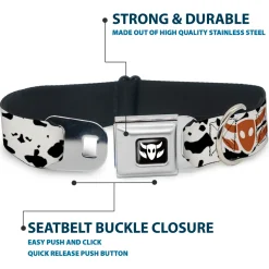 Toy Story Woody Cowboy Bull Icon Full Color Black/White Seatbelt Buckle Collar - Toy Story Woody Bounding Cowboy Cow Print White/Black/Brown