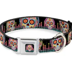 Tranquility Beats Calavera/Floral Equalizer Full Color Black/Multi Color Seatbelt Buckle Collar - Tranquility Beats Calaveras/Floral Equalizer Black/Multi Color