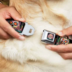 Tranquility Beats Calavera/Floral Equalizer Full Color Black/Multi Color Seatbelt Buckle Collar - Tranquility Beats Calaveras/Floral Equalizer Black/Multi Color