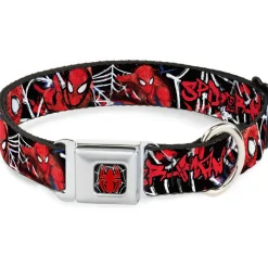 ULTIMATE SPIDER-MAN Spider Logo2 Spider Web Full Color Black White Red Seatbelt Buckle Collar - SPIDER-MAN/3-Poses/Spider Web Sketch Black/White/Red
