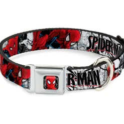 ULTIMATE SPIDER-MAN Ultimate Spider-Man Face Web Full Color Seatbelt Buckle Collar - SPIDER-MAN Action Poses/Comic Scenes White/Black/Red