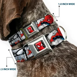 ULTIMATE SPIDER-MAN Ultimate Spider-Man Face Web Full Color Seatbelt Buckle Collar - SPIDER-MAN Action Poses/Comic Scenes White/Black/Red