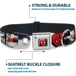 ULTIMATE SPIDER-MAN Ultimate Spider-Man Face Web Full Color Seatbelt Buckle Collar - SPIDER-MAN Action Poses/Comic Scenes White/Black/Red