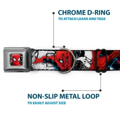 ULTIMATE SPIDER-MAN Ultimate Spider-Man Face Web Full Color Seatbelt Buckle Collar - SPIDER-MAN Action Poses/Comic Scenes White/Black/Red