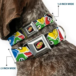 UNO Game Logo Full Color Black/Red/Yellow Seatbelt Buckle Collar - UNO Cards Stacked Collage Multi Color