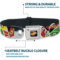 UNO Game Logo Full Color Black/Red/Yellow Seatbelt Buckle Collar - UNO Cards Stacked Collage Multi Color