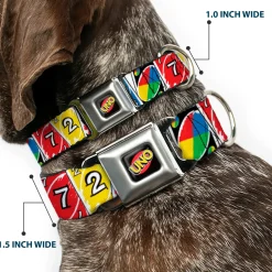 UNO Game Logo Full Color Black/Red/Yellow Seatbelt Buckle Collar - UNO Cards Lineup Stack Multi Color