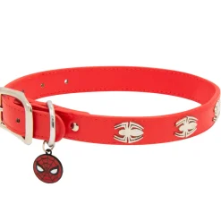 Vegan Leather Dog Collar - Spider-Man Red with Spider Embellishments & Metal Charm