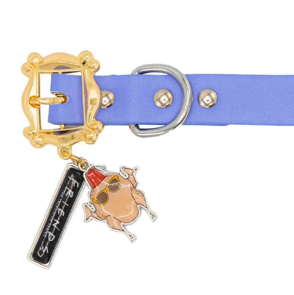 Vegan Leather Dog Collar - Friends Purple with Monica's Door Frame Buckle & Metal Charms