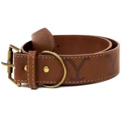 Vegan Leather Dog Collar - Yellowstone Dutton Ranch Logo Debossed Brown PU Leather