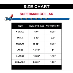 Vegan Leather Dog Collar - Superman Blue with Shield Embellishments & Metal Charm