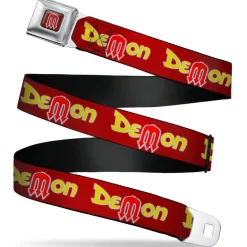 Vintage Dodge Demon Logo Full Color Burgundy Silver Red Seatbelt Belt - Vintage Dodge DEMON Burgundy/Yellow/Red Webbing