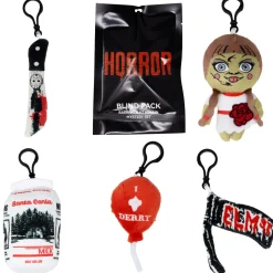 Warner Bros. Horror Movies Mystery Backpack Keychain Charm Blind Box Series, Nightmare on Elm St. Street Sign, Jason's Knife, Pennywise's Balloon, Annabelle, or a Lost Boys Milk Carton