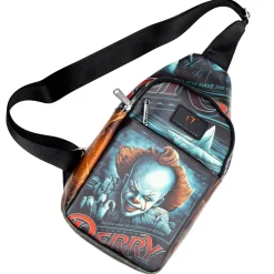 Warner Bros. Horror Movies Vegan Leather Crossbody Sling Bag, It Chapter Two Pennywise Derry Circus Pose, 7" x 14"