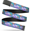 Web Belt Blank Black Buckle - FURBY Title Logo and Fur Prints Collage Multi Color/White Webbing