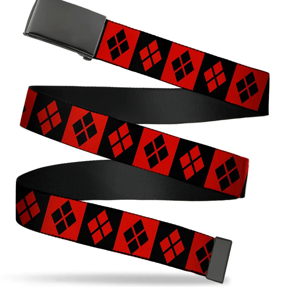 Web Belt Blank Black Buckle - Harley Quinn Diamond Blocks Red/Black Black/Red Webbing