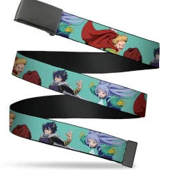 Web Belt Blank Black Buckle - My Hero Academia The Big 3 Action Poses Light Blue Webbing